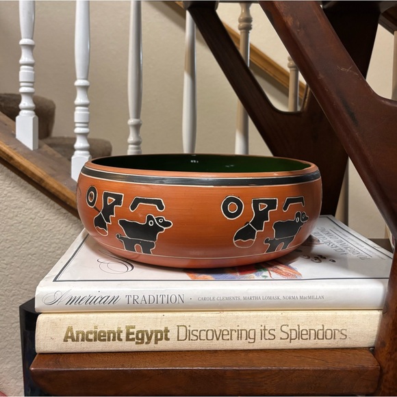 Hand Painted Mid Century Terracotta Green Interior Mexican Decorative Ball 11” - Picture 9 of 15